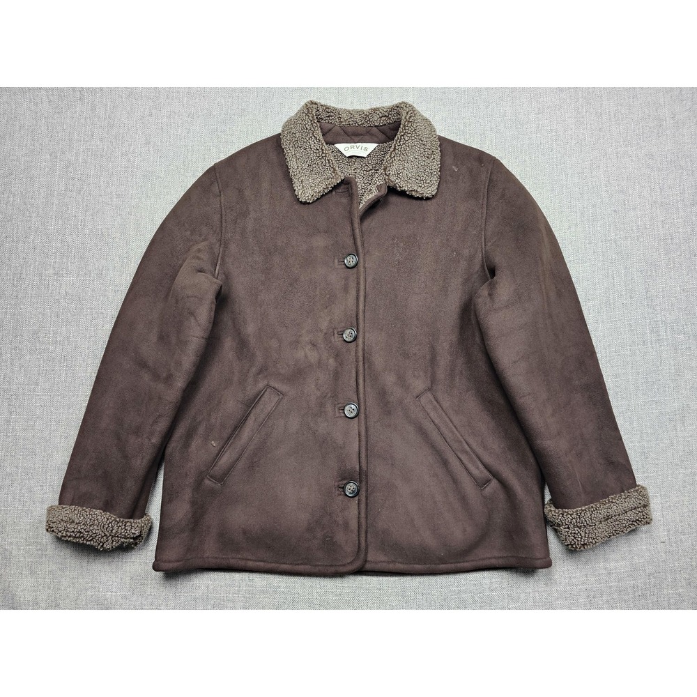 Orvis Coat Womens Small Brown Sherpa Lined Fleece Button Front Jacket Casual